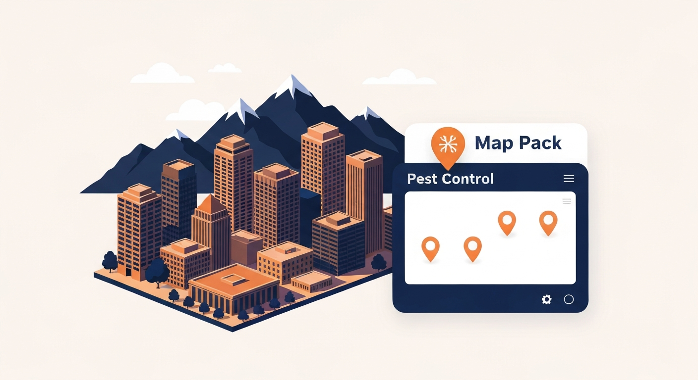 A Map Pack ranking visualization for Pest Control businesses in Denver.