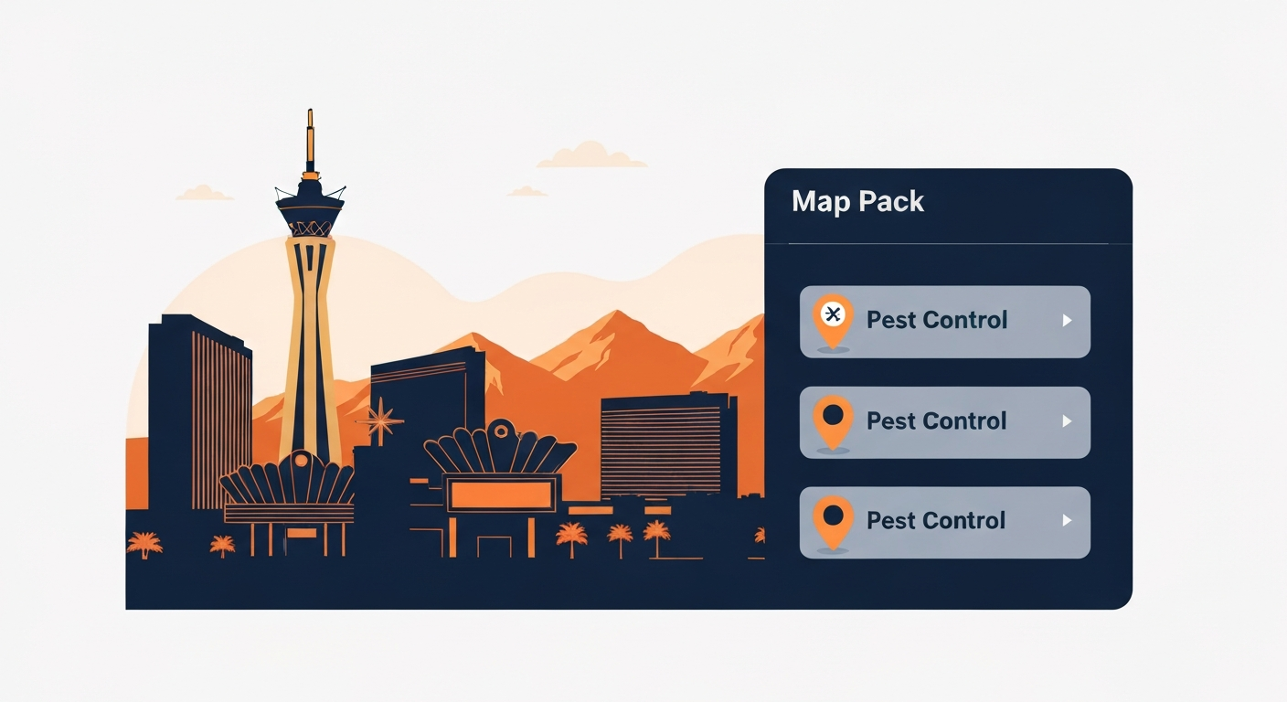 A Map Pack ranking visualization for Pest Control businesses in Las Vegas.