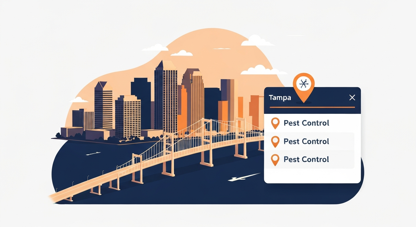 A Map Pack ranking visualization for Pest Control businesses in Tampa.