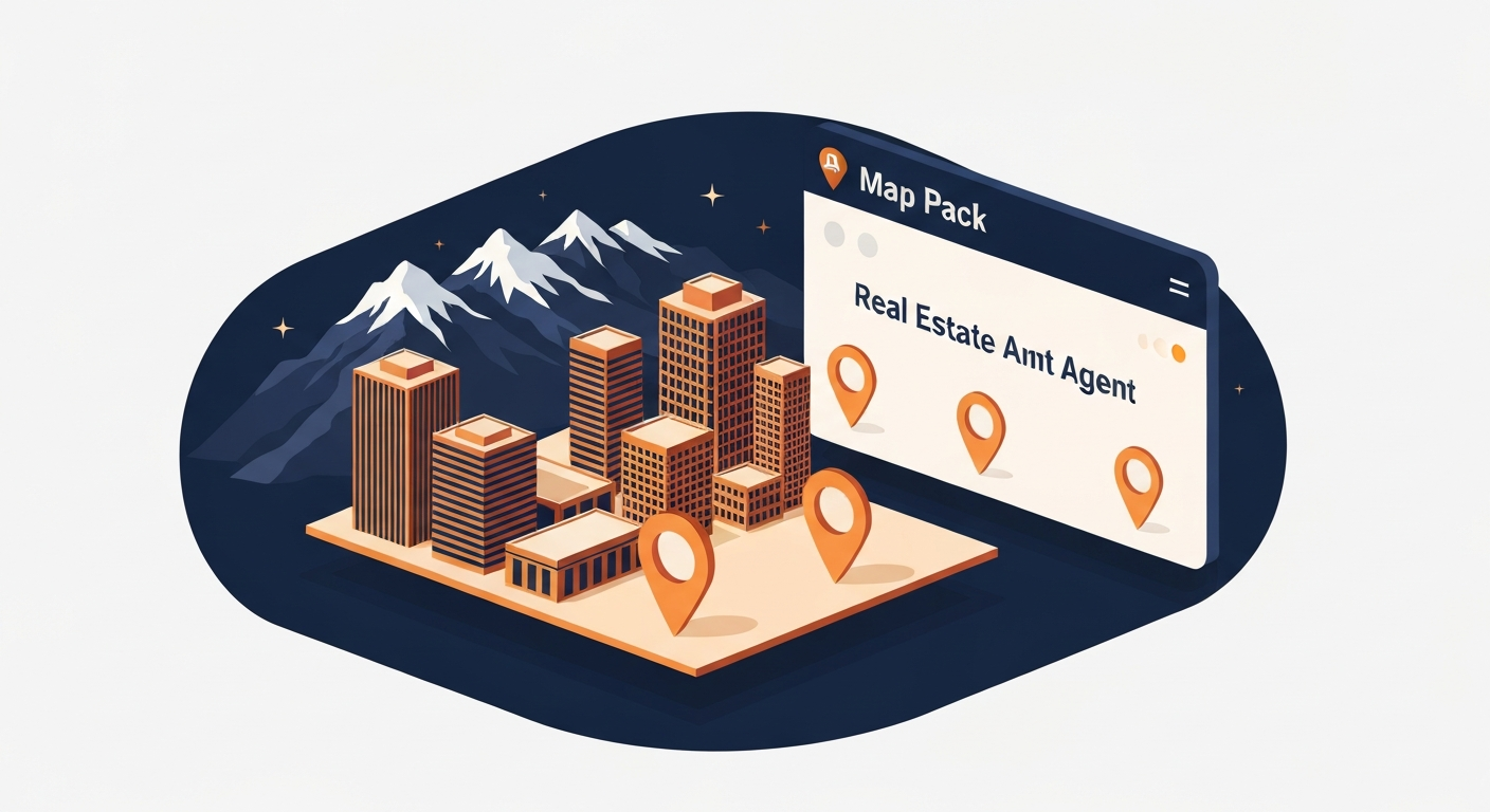 A Map Pack ranking visualization for Real Estate Agent businesses in Denver.
