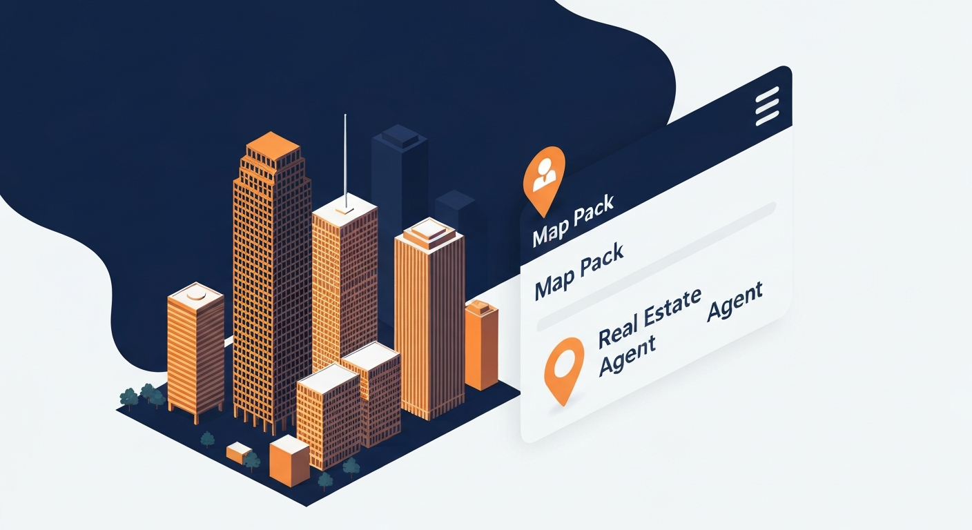 A Map Pack ranking visualization for Real Estate Agent businesses in Houston.