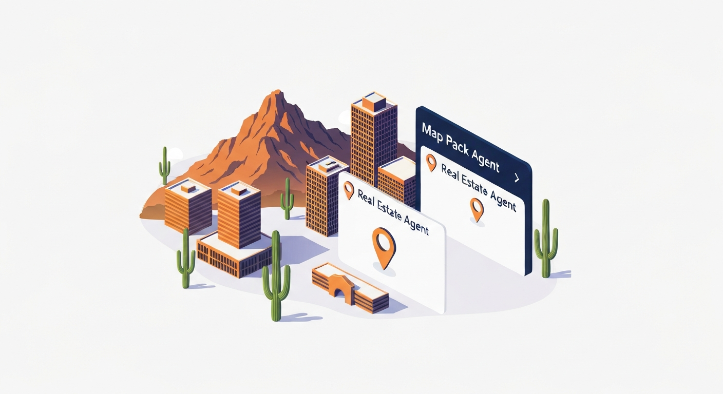 A Map Pack ranking visualization for Real Estate Agent businesses in Phoenix.