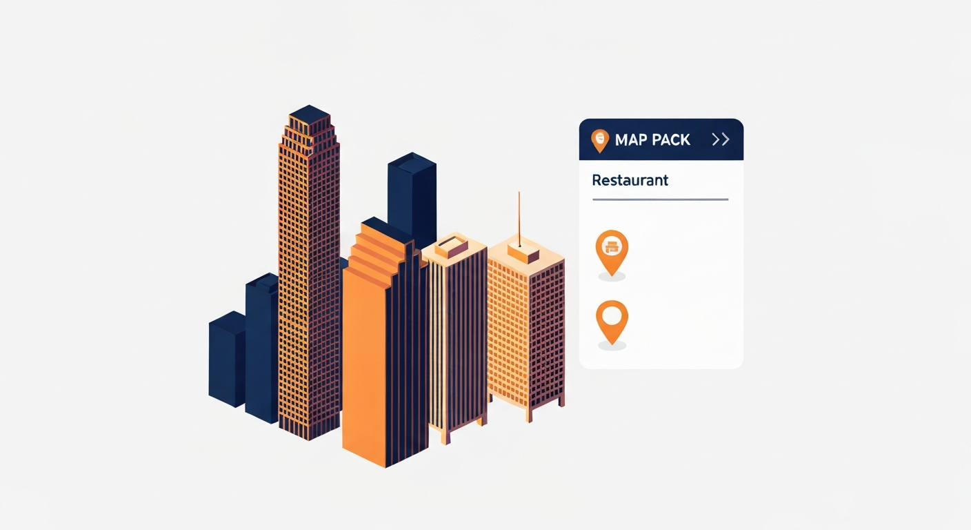 A Map Pack ranking visualization for Restaurant businesses in Houston.