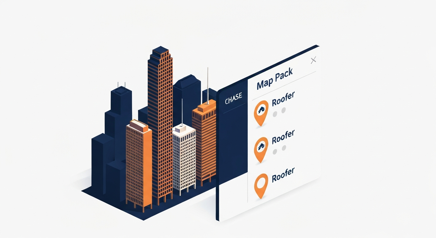 A Map Pack ranking visualization for Roofer businesses in Houston.