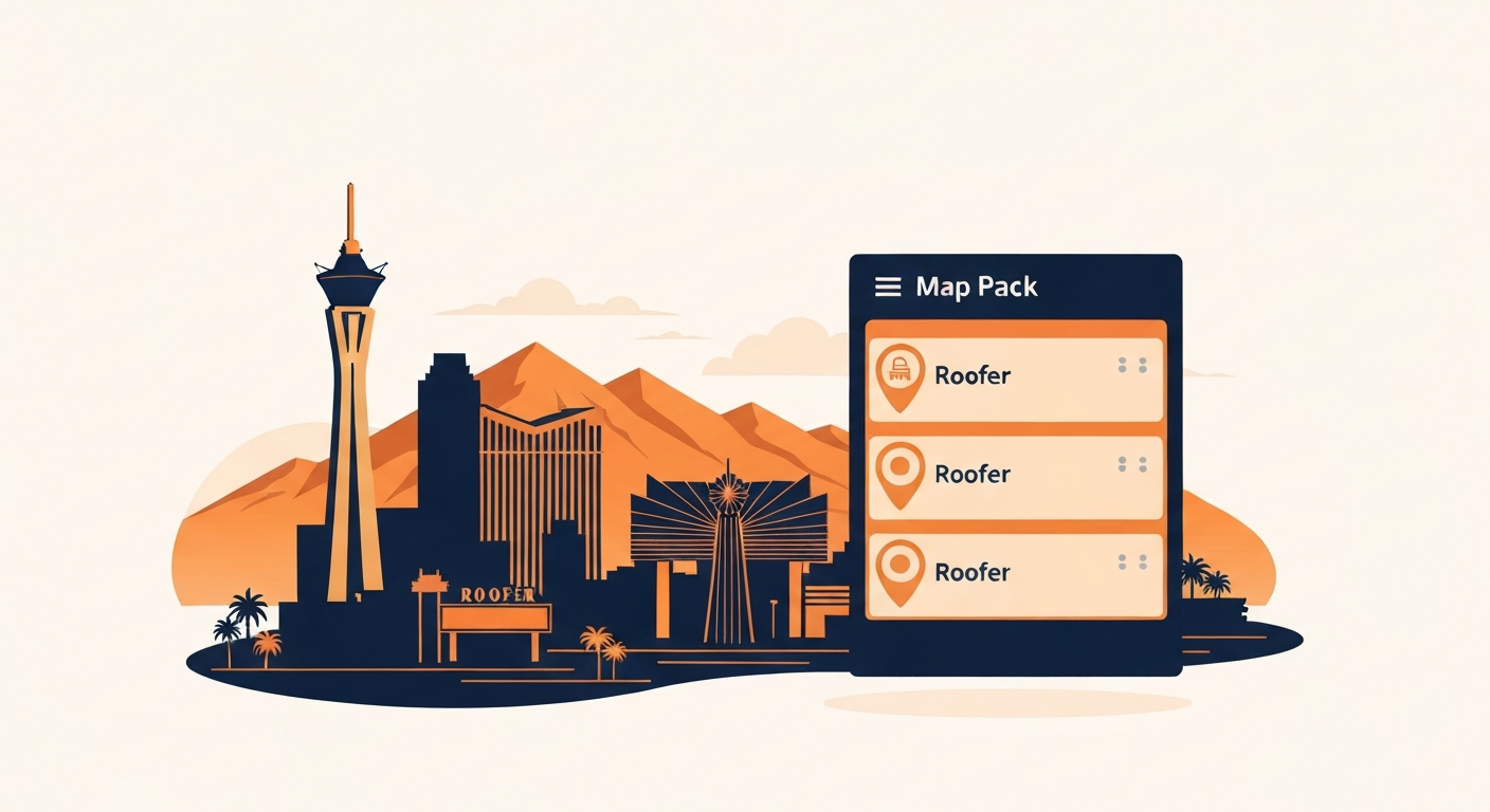 A Map Pack ranking visualization for Roofer businesses in Las Vegas.