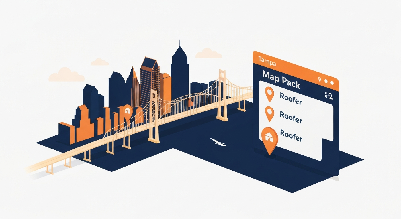 A Map Pack ranking visualization for Roofer businesses in Tampa.